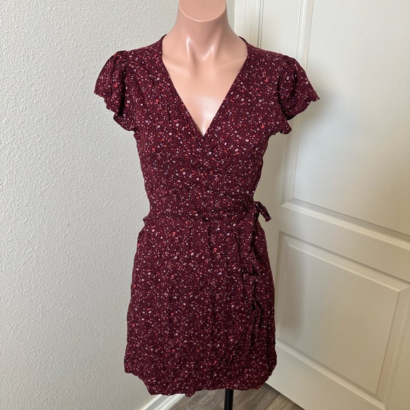 Aerie Burgundy Floral Midi Dress - Picture 1 of 4